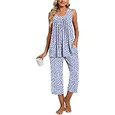 TUTULIME Womens Pajama Sets Sleeveless and Capri Pjs Set 2 Piece Summer Sleepwear with Pockets Soft Loungewear