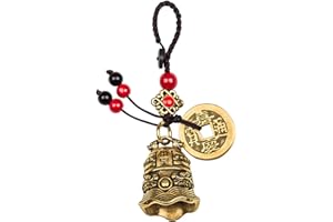Mansiyuyee Brass Bell Keychain with Five Emperors Money Feng Shui Coins, Buddhist Key Ring as Good Luck Charms Lucky Tassel