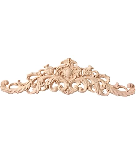 BSYMDH Wood Carving Decal Appliques - Unpainted Rubber Wood Onlays, 13x15cm For Furniture & Wall Decor