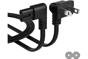 CONABLE Angled 2-Slot Non-Polarized Angle Power Cord 15 FT, 90 Degree L-Shaped TV Power Cord, IEC320 C7 to NEMA 1-15P, 2 Prong Replacement Cable, Figure 8, Black