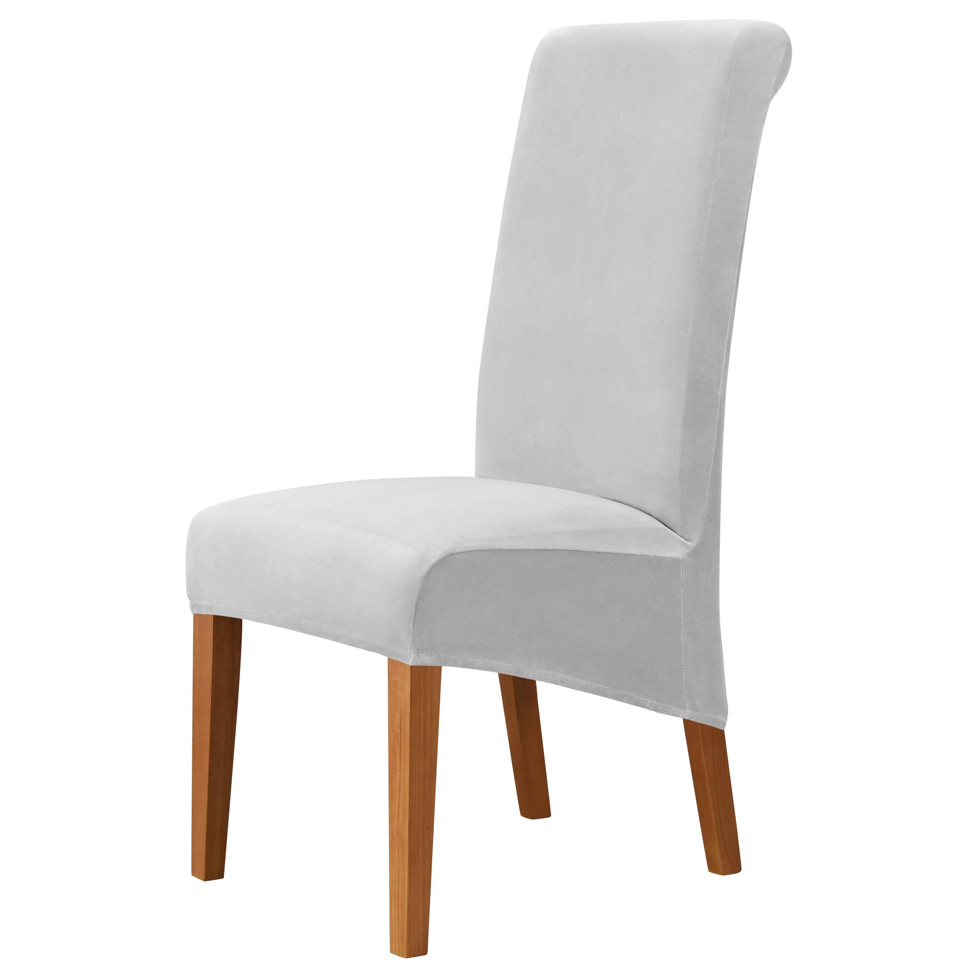 MILARAN Velvet Large Chair Covers for Dining Room, Soft Stretch Seat Slipcover for Large Dining Chair, Washable Removable Parsons Chair Protector, Set of 4,Light Gray