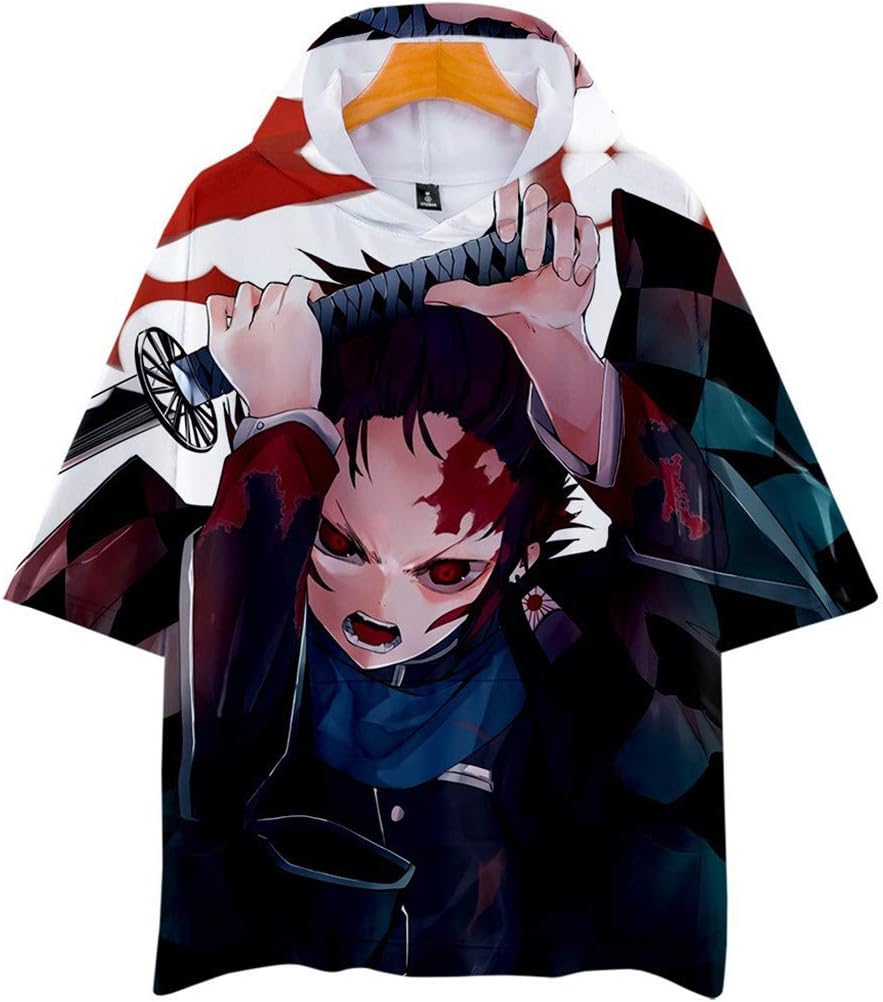 Demon Slayer:Kimetsu No Yaiba 3D Fashion Men and Women Hoodie Short Sleeves T-Shirt with Hat