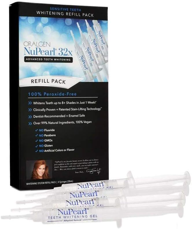 NuPearl32X Advanced Teeth Whitening System Refill Kit 4 Syringes Peroxide-Free for A Naturally Brighter Smile