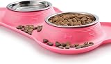 Hubulk Pet 2 Stainless Steel Bowls with No Spill Silicone Mat Pink S view 5