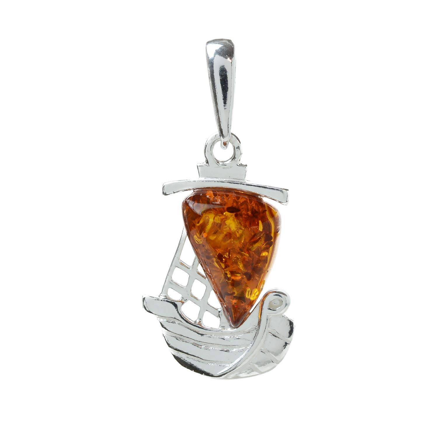 HolidayGiftShops Sterling Silver and Baltic Honey Amber Pendant Sailboat