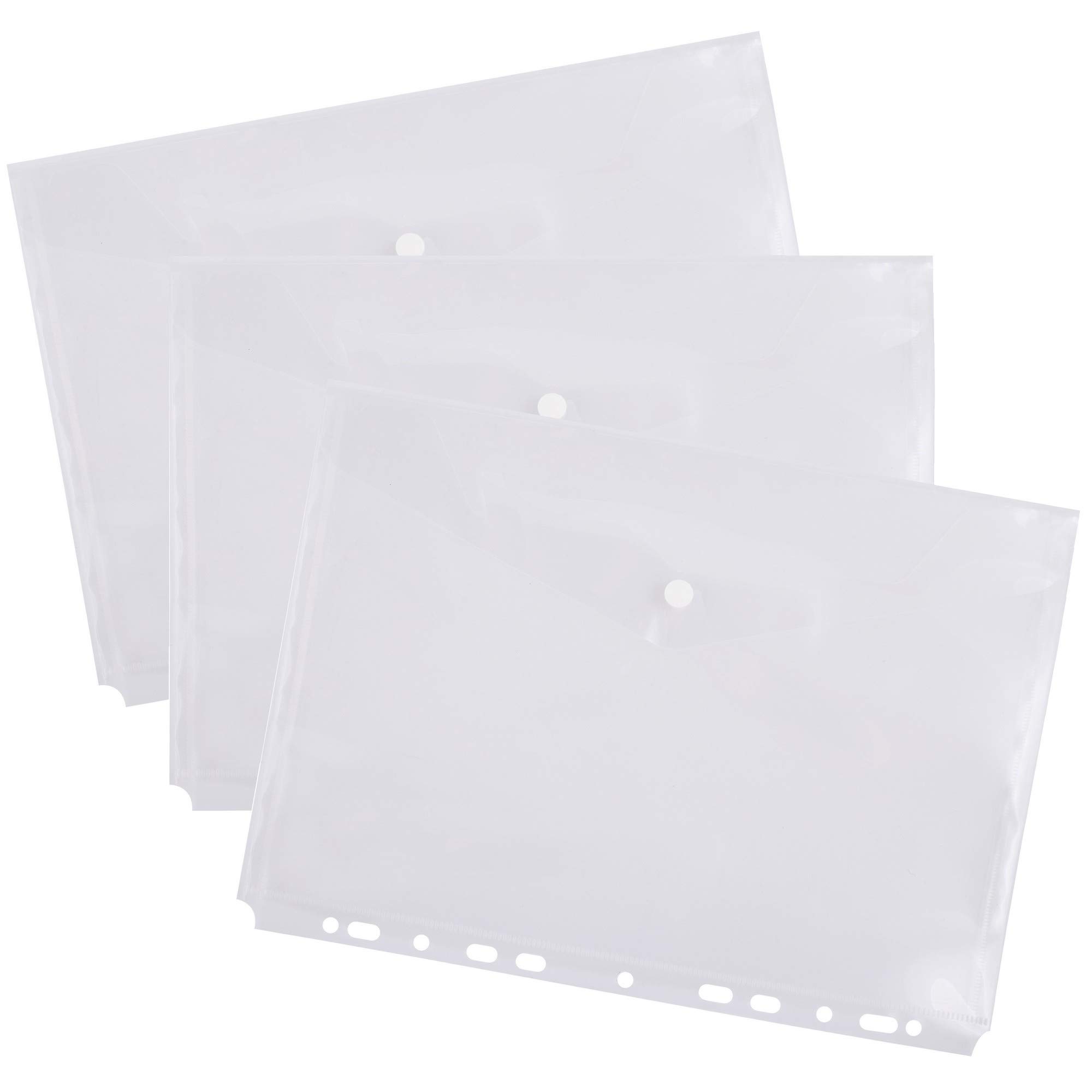D.RECT Pack of 10 Document Wallets for Filing with Push Button and Euro Hole Polypropylene A4 Transparent White