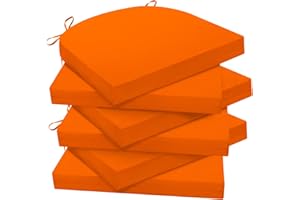 Wellsin Outdoor Chair Cushions for Patio Furniture - Patio Chair Cushions Set of 6 - Waterproof Round Corner Outdoor Seat Cushions 17"X16"X2", Orange