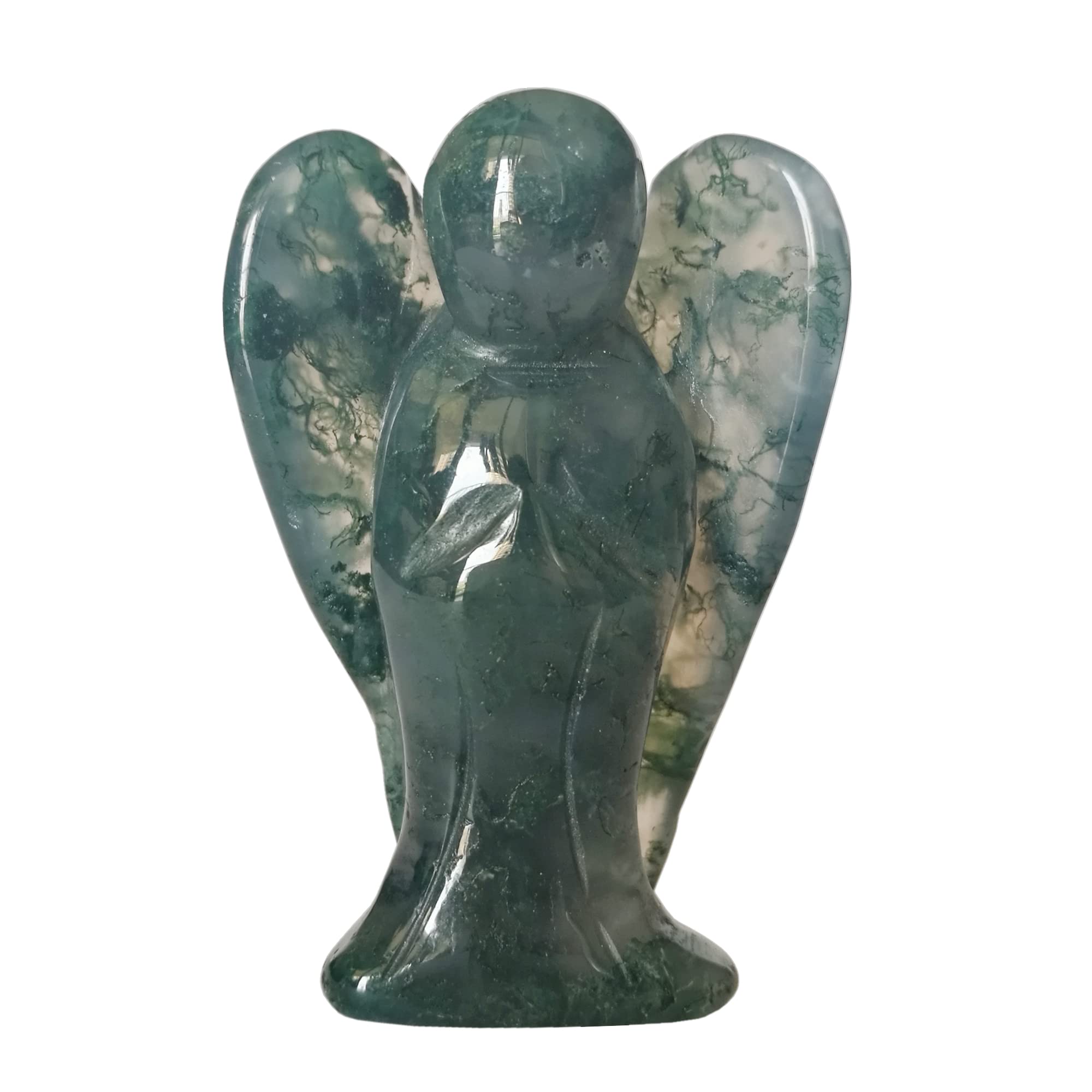 Manekieko Natural Green Jade Healing Crystal Prayer Guardian Angel Statue,48mm Carving Pocket Palm Stone Figurines Decoration