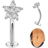 LOAYHOAY 14G G23 Titanium Floating Belly Button Rings for Women Petite Flat Back CZ Belly Rings Small Opal Curved Navel Rings Internally Threaded Hypoallergenic Belly Piercing 8-14mm