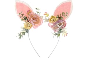 LDDCX Easter Bunny Ear Headband Crown Garland Flower Birthday Headwear Rabbit Cosplay Photography Prop.(LDZ50)