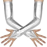 ATHX Women's Wet Look Shiny Metallic Gloves Costume 19" Spandex Fingerless Opera Long Gloves Accessories
