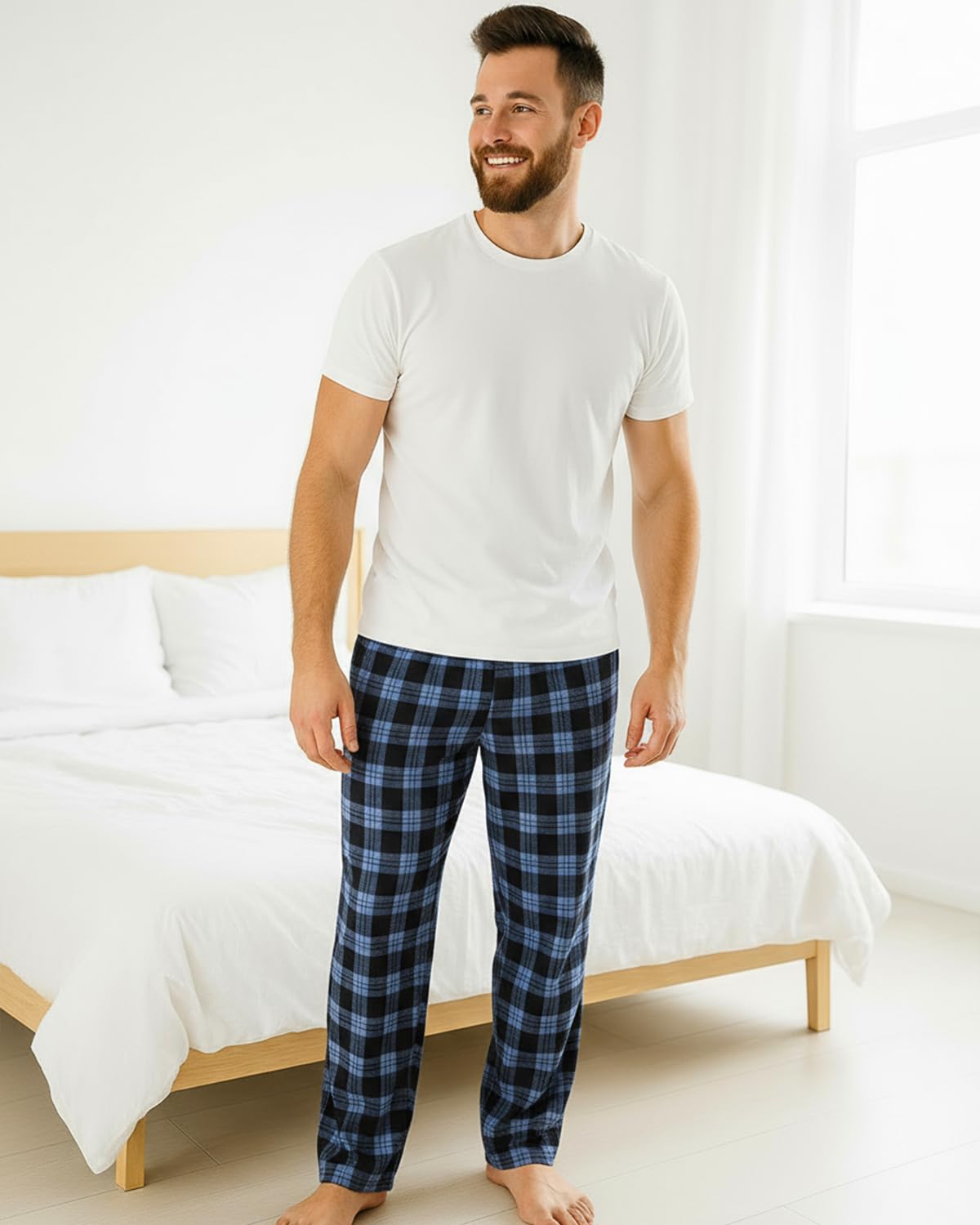 Active Club Men’s Flannel Pajama Pants – Soft Sleep & Lounge Pants with Pockets & Adjustable Drawstring – Plaid Lounge Bottoms (Navy Blue Plaid, Medium)