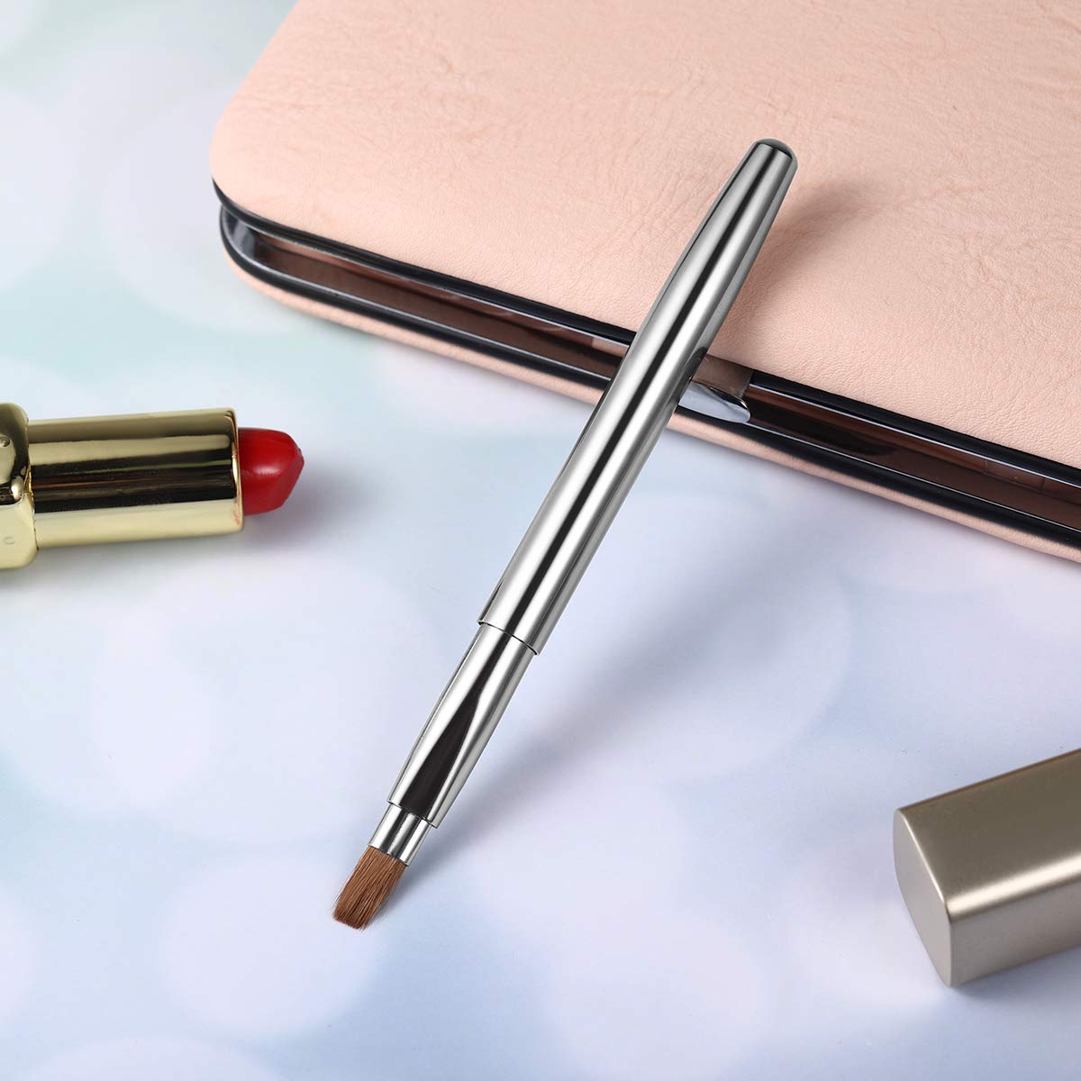 Lurrose Retractable Lip Brush Portable Applicators for Lipstick Lip Gloss Professional Makeup Brush Tool (Silver): Beauty