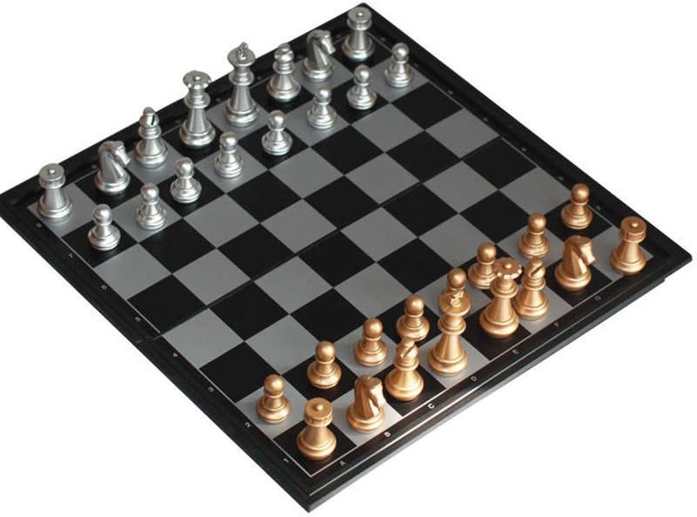 JzhenPortable Traditional Folding Magnetic Travel Gold&Silver Chess Set Educational Toy For Children Kids Adults Family's Chess Board Game