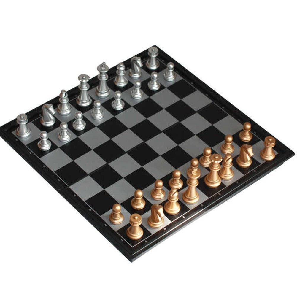 Folding Magnetic Chess Board International Chess Gold and Silver Pieces with Storage Game Toy Set for Travel Outdoor Indoor,for People Over 14 Years Old