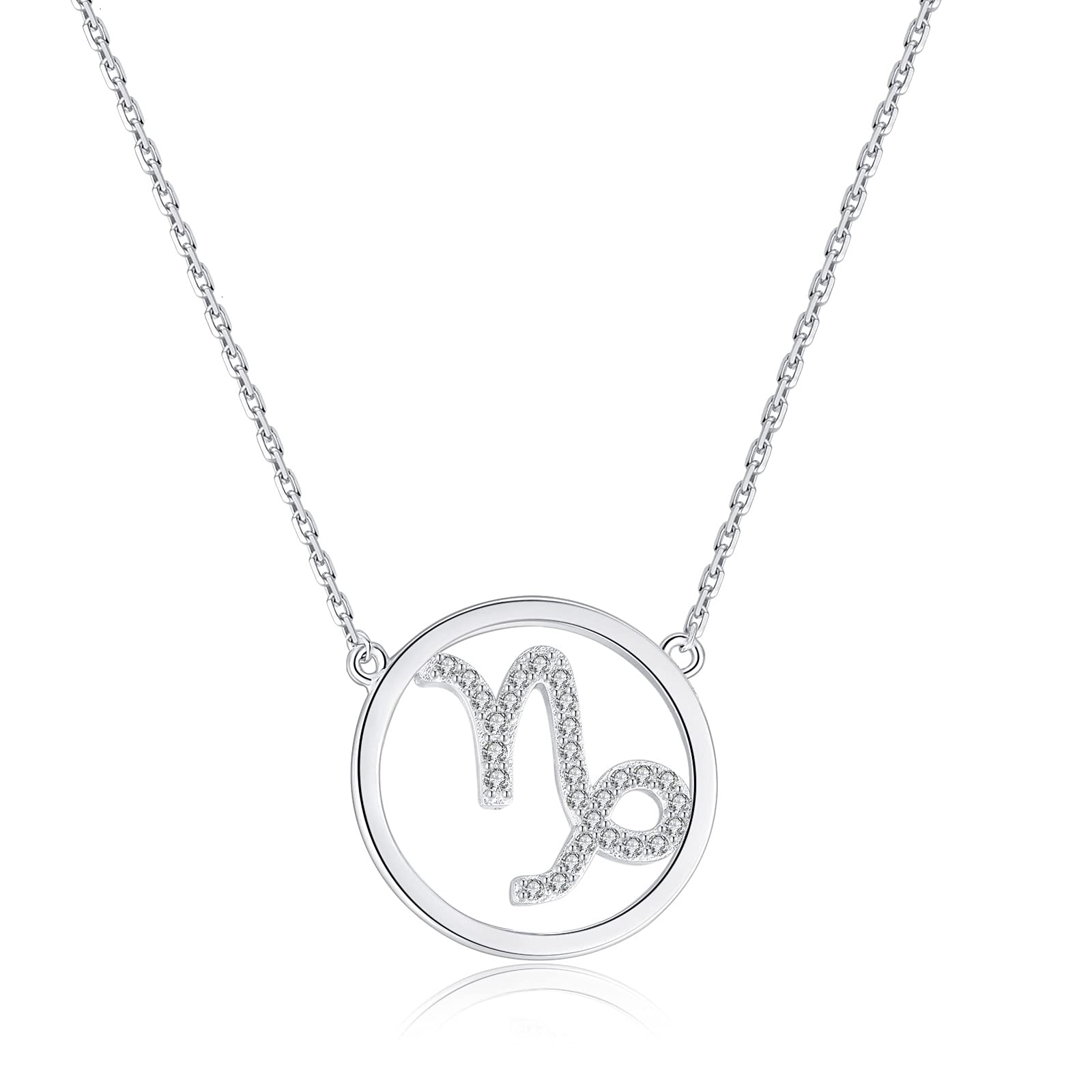 Qings Capricorn Constellation Zodiac Necklace for Women Fashion Round Horoscope Astrology Pendant Necklaces with 5A Cubic Zirconia, Galaxy Jewelry Simple Birthday Best Gifts for Teen Girls