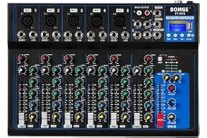 BOMGE K7 Bluetooth Portable Audio Mixer w/USB Sound Mixing Console MP3 Stereo 48V Power for PC Recording, 4/7-Channel Bands Mixing Boards For DJ Studio Recording (7-channel)