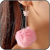 Fluffy Rave Pom Pom Earrings for Women Handmade Faux Fur Ball Butterfly Dangle Earrings Unique Fairy Earrings Birthday Gifts Christmas Accessories
