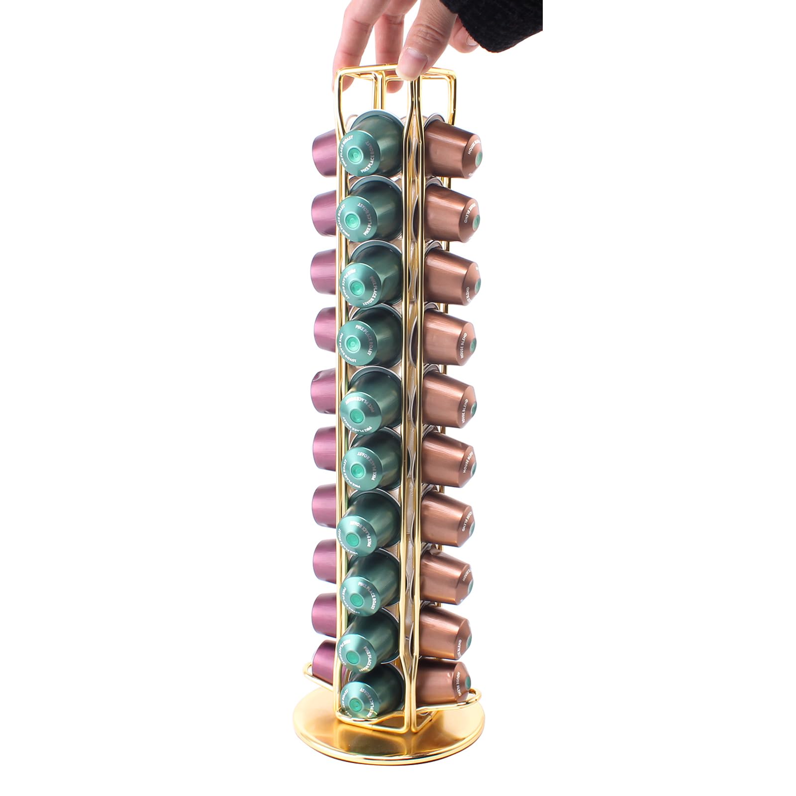 SEVENLINE Coffee Pod Holder Stand Compatible With Nespresso Original Pods Carousel Storage Rack Capsules Organizer For 40 Capsules (Gold)