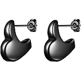 Beautlace Dainty Simple Heart/Pentagram Stud Earrings Silver/Black Gun Plated Mini Cute Earring Jewelry for Women and Men