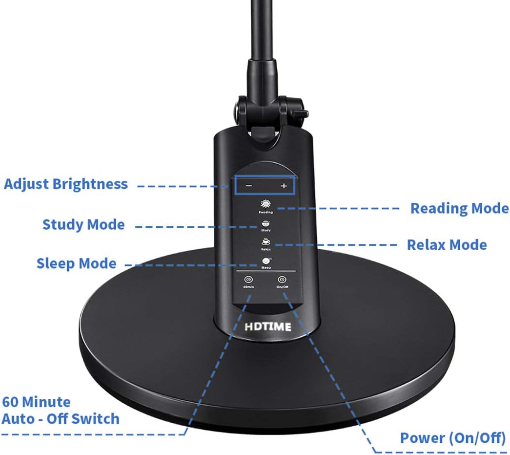 HDTIME Desk LED Lamp with USB Charging Port Touch-Sensitive Control with 1-Hour Timing Function,4 Lighting Modes with 7 Brightness Levels 36PCS LEDs(Black): Home Improvement