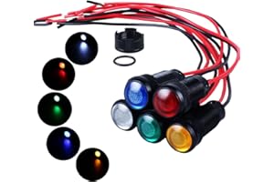 DMWD 5pcs 10mm LED Indicator Light Plastic Black Signal Dot Lamp 12V-24V 2/5" Mounting Hole Size with 15cm/5.9in. Wire (Mix:Red White Yellow Blue Green)