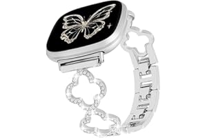 WONMILLE Stylish Diamond Metal Band Compatible with Fitbit Versa 4 /Versa 3/Fitbit Sense 2/Sense Bands Women, Cute Hollow Clo