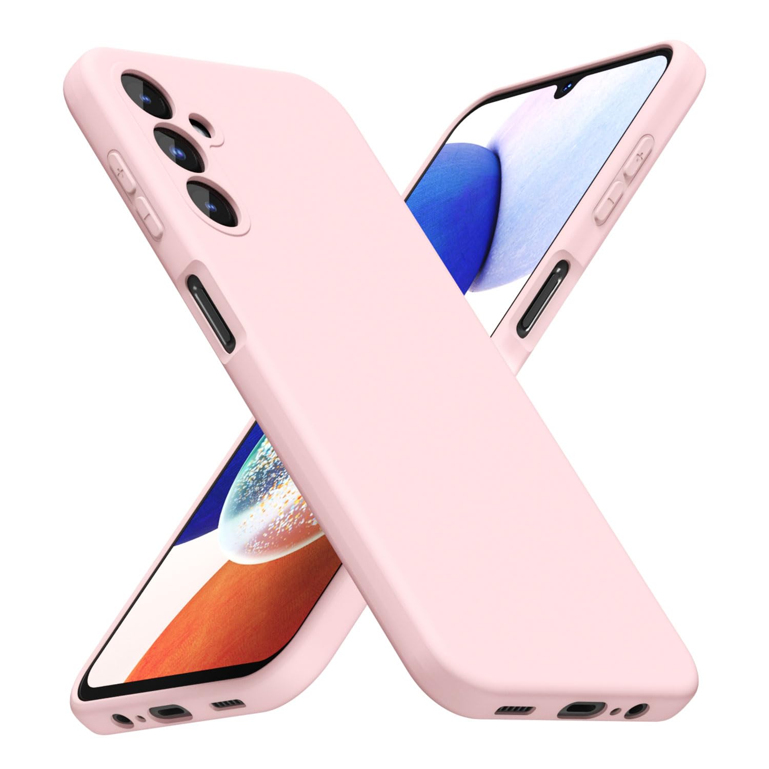 LoeoeL for Samsung Galaxy A14 5G Phone Case Silicone, Minimalist Ultra Thin Slim Soft Rubber Gel Solid Color Matte TPU Cute Case for Women Men, Girly Plain Aesthetic Design & Camera Cover, Light Pink