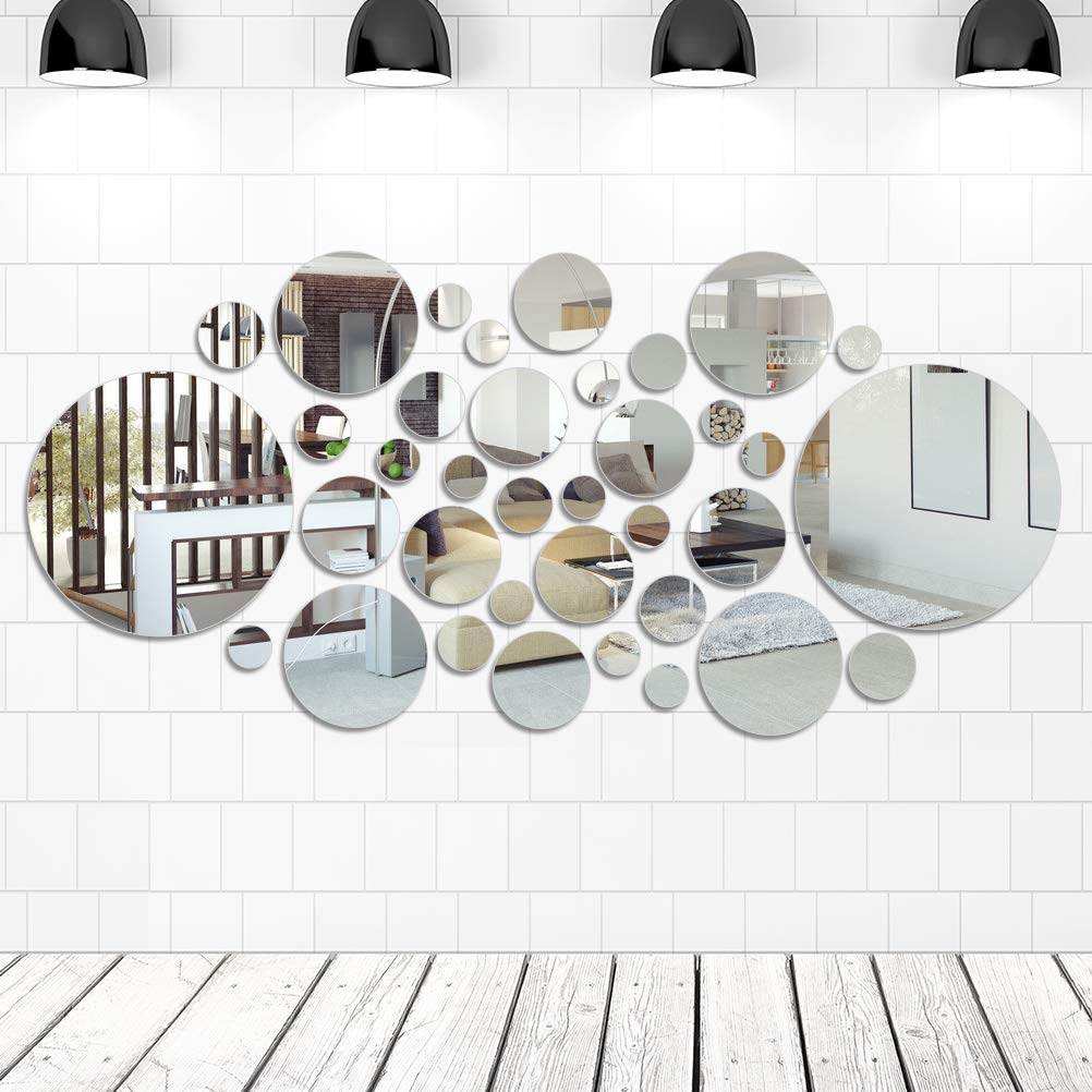 FOCCTS 16Pcs Mirror Wall Stickers, Self-Adhesive Round Circle Mirrors Mirror Sheets for Home Decorations with 6 Different Sizes 10cm/13cm/15cm/20cm/25cm/30cm in Diameter