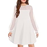 Arshiner Girl's Contrast Mesh Puff Long Sleeve High Waist A Line Short Dress with Pockets for 6-13 Years
