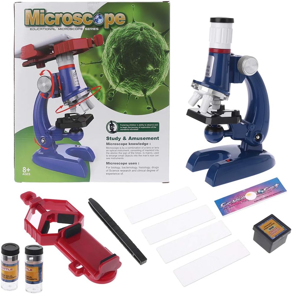 Lobounny Biological Microscope 100X-1200X Kit Mobile Phone Holder Toy Gift