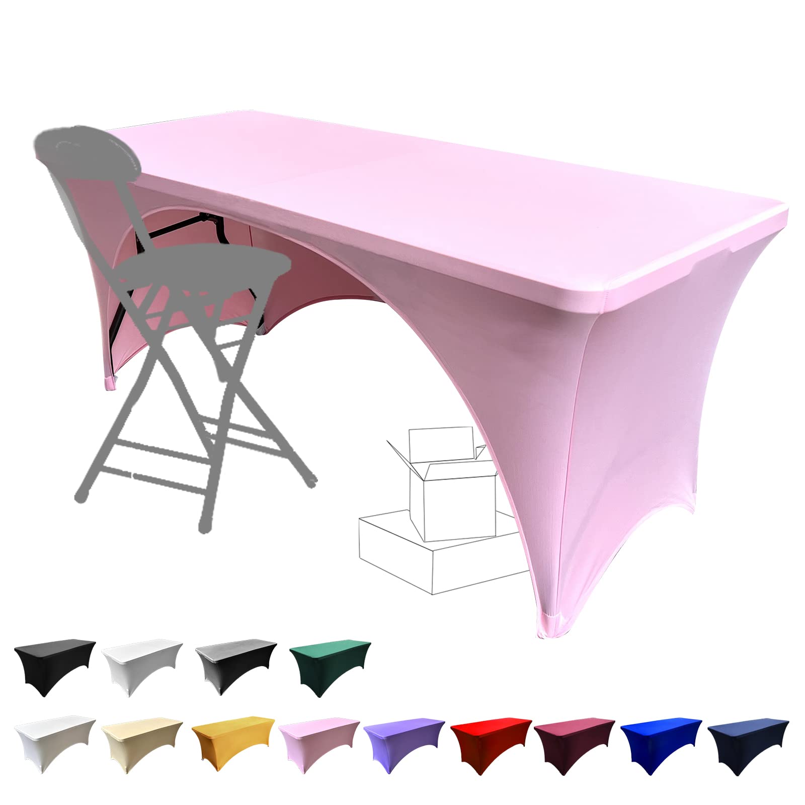 Dololoo Stretchable Tablecloths 6ft for Rectangle Tables with Open Back, Fitted Spandex Rectangular Patio Table Covers, Wedding, Party, Kitchen, Beauty Event Decoration-Pink