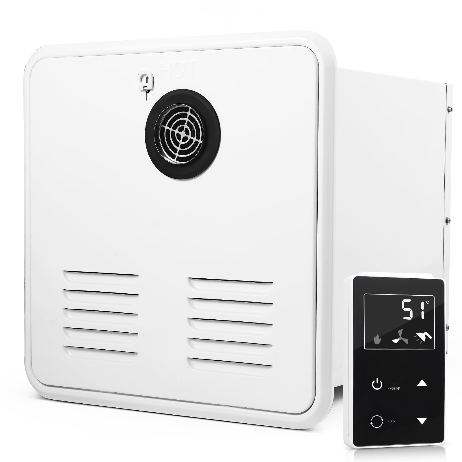 Photo 1 of JOVJOYER RV Tankless Water Heater - RV Instant Hot Water Heater with 15 x 15 inches White Door and Remote Controller Included - Endless Hot Water for RV - DC 12V Power