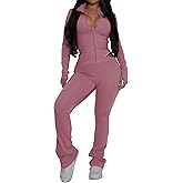 PINSV Women's 2 Piece Outfits Long Sleeve Zip Up Jacket Flare Pants Matching Tracksuit Set