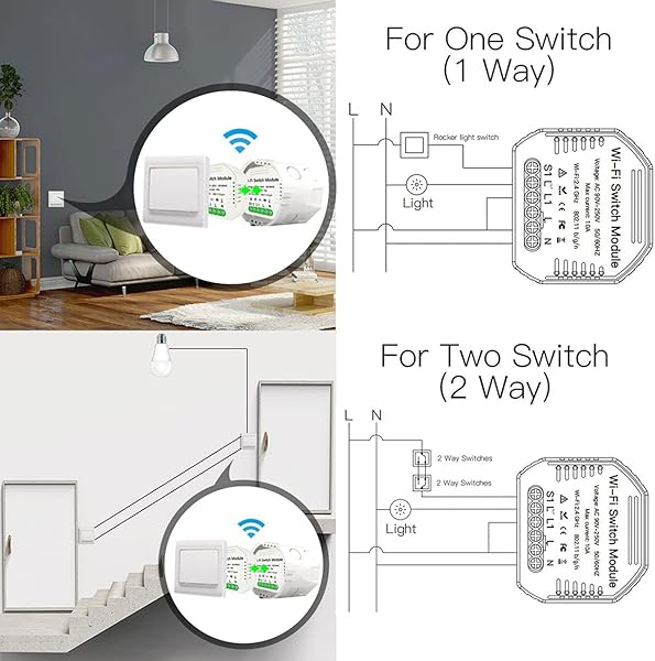 Timetided Mini WiFi Interruptor de luz Inteligente Mdulo de Interruptor de Bricolaje Smart LifeTuya App Control Remoto Funciona con Alexa Echo Google Home 1 2 Way