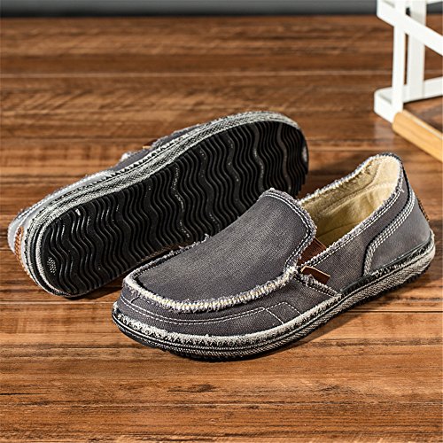 BEFAiR Men's Slip-On Loafers Canvas Boat Shoes for Driving Walking Outdoor(10.5 D(M) US,Grey)