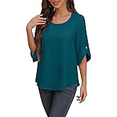 Askyes Women's 2026 Summer Chiffon Blouses Bell Short Sleeve Tshirts Casual Loose Flowy Dressy Work Tops for Leggings Blouse