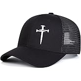 SPGRDER Christian Hats for Men Women, Embroidered Jesus 3 Nails Cross Baseball Caps, Adjustable Mesh Outdoor Hat