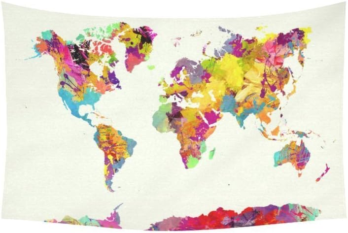 Custom Home Decor Wall Art World Map Cotton Linen Wall Tapestry 60" X 40"