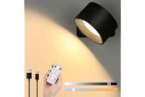 LIGHTESS Rechargeable Wall Sconces with Remote, 3 Color Temperatures & Dimmable LED Wall Lights Battery Operated, Indoor Magnetic 360° Rotation Cordless Wall Lamp for Living Room, Bedroom Bedside