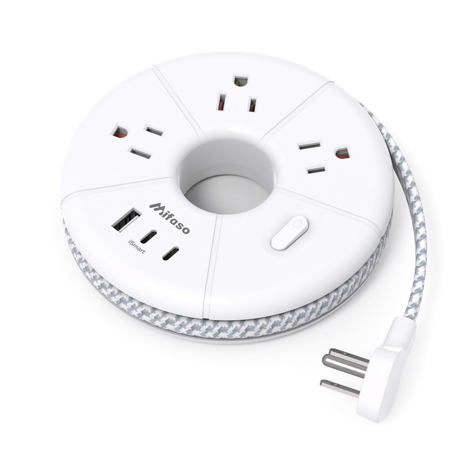 Flat Extension Cord, 5FT USB C Power Strip, Travel Power Strip - 3 AC 3 USB Ports (2 USB C) Desktop Charging Station, No Surge Protection for Cruise Ship Essentials, Dorm Room, Nightstand, Travel