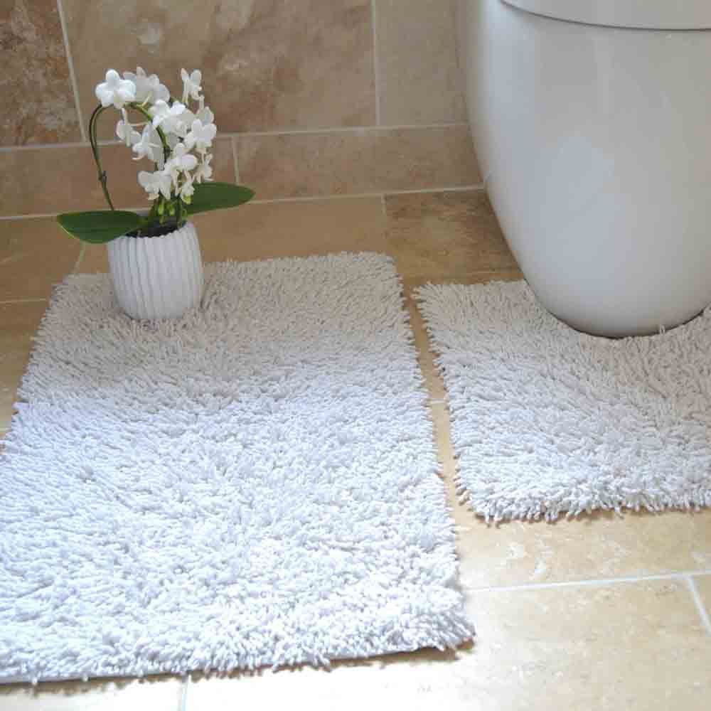 Rapport "Cotton Twist" Bath and Pedestal Mat Set, Cotton, White, 80 x 50 x 2 cm, TWISBS-2-PC-WHIT