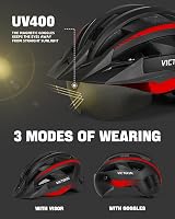 Victgoal Bike Helmet with Magnetic Goggles Visor LED Light Black Red L 57-61 cm view 2