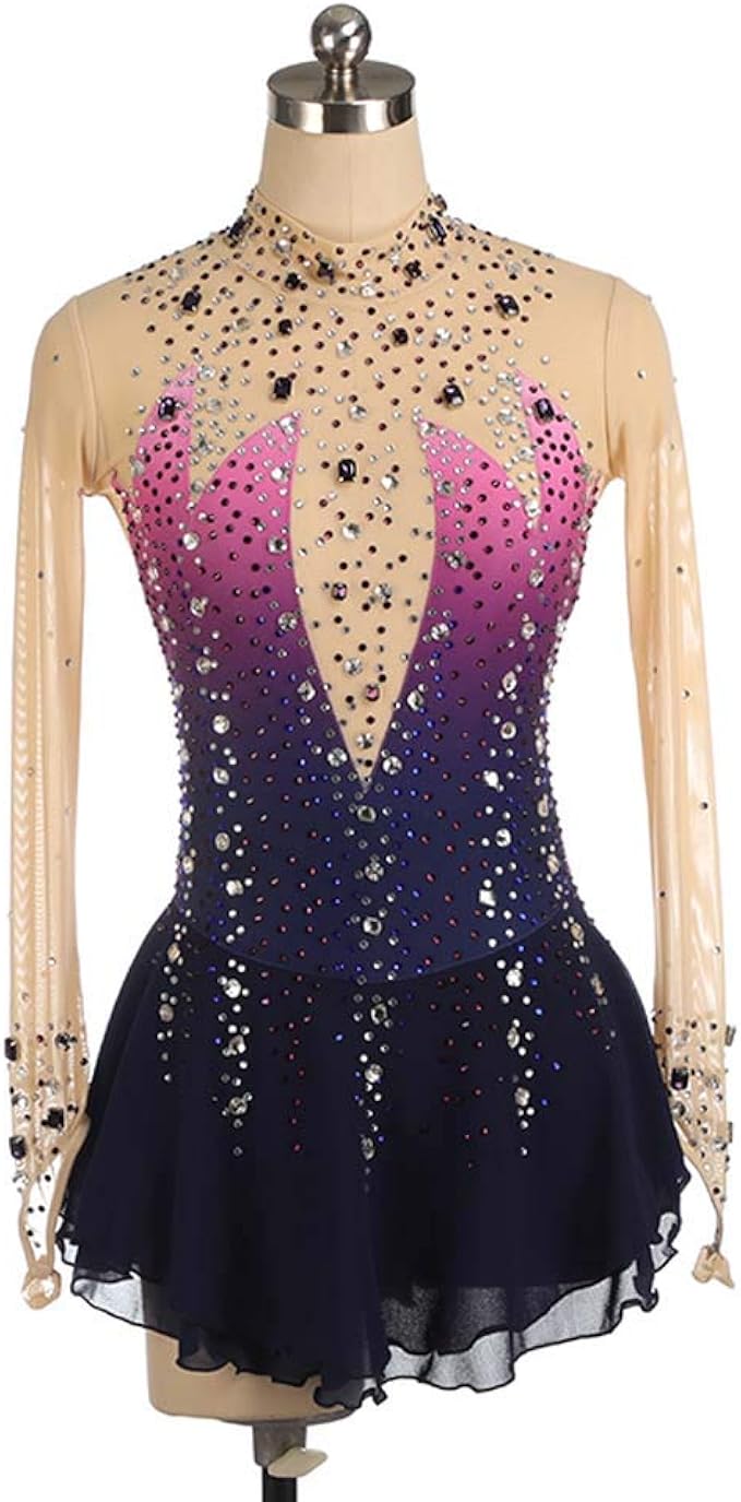 Gonna Pattinaggio Figura Ragazza - Nero Grigio Gradiente - Con Strass Per Competizioni - Foto 4