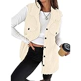 EVALESS Womens Warm Sherpa Fleece Sleeveless Button Down Long Vest Sherpa Jackets Coat Outerwear