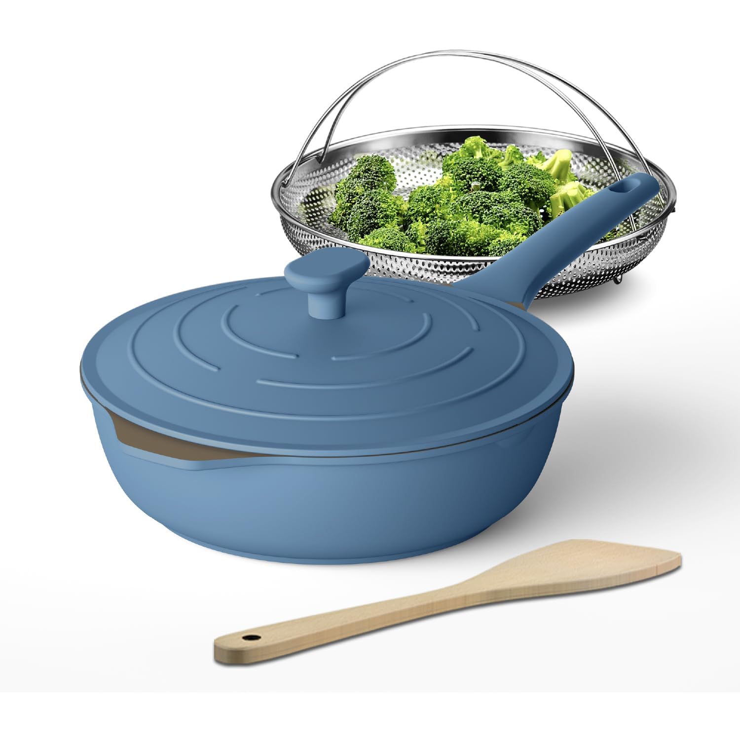 Photo 1 of LIGTSPCE Always Nonstick Multipurpose Saute pan,All-in-One Pan,Large Skillet with Strainer,Deep Frying Pan with Lid(11inch), PFOA Free non stick chef's pan,Dishwasher and Oven Safe?Cerulean?