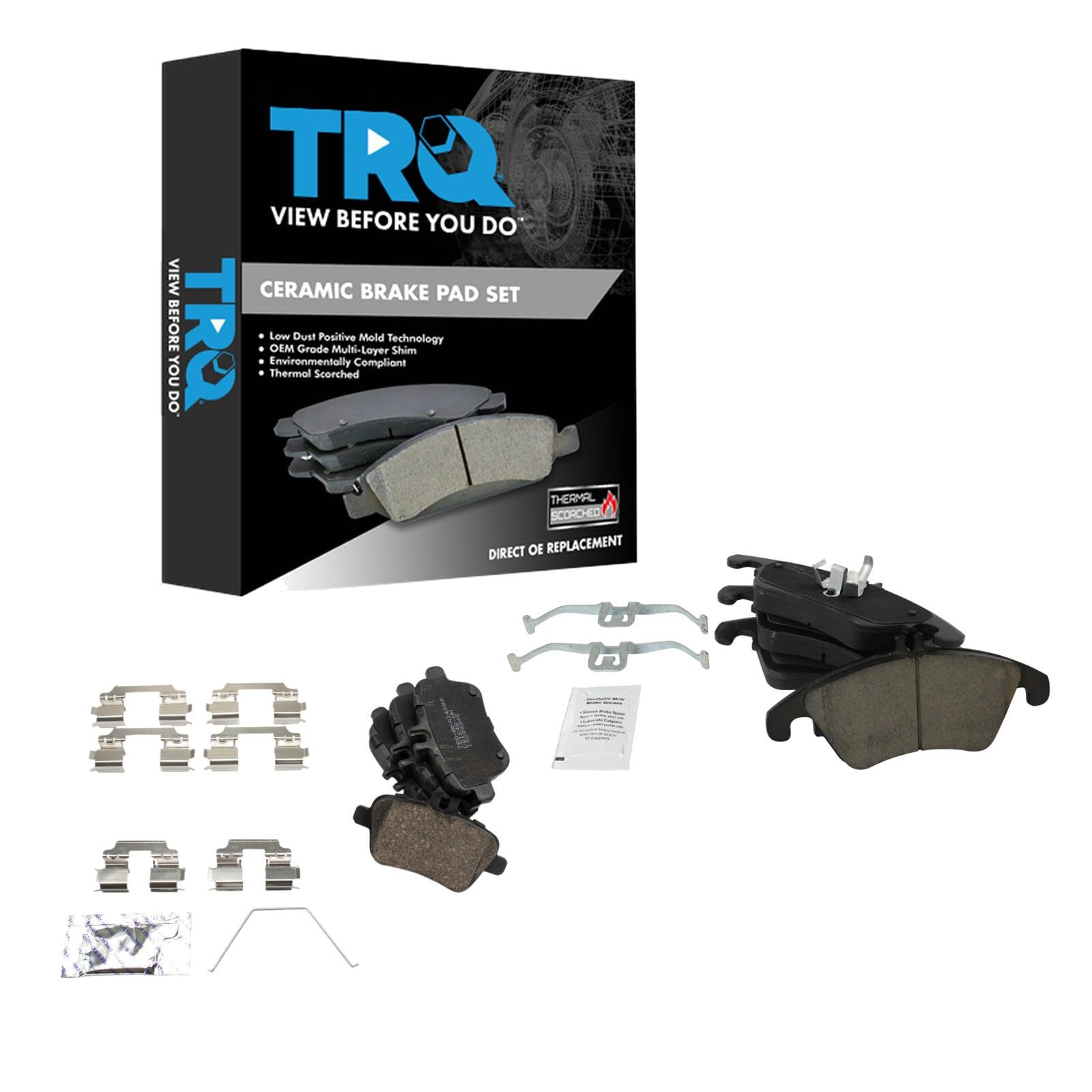TRQ Brake Pads Ceramic Compatible with 2012-2015 Mercedes-Benz SLK250 2016 SLK300 2012-2016 SLK350 Image