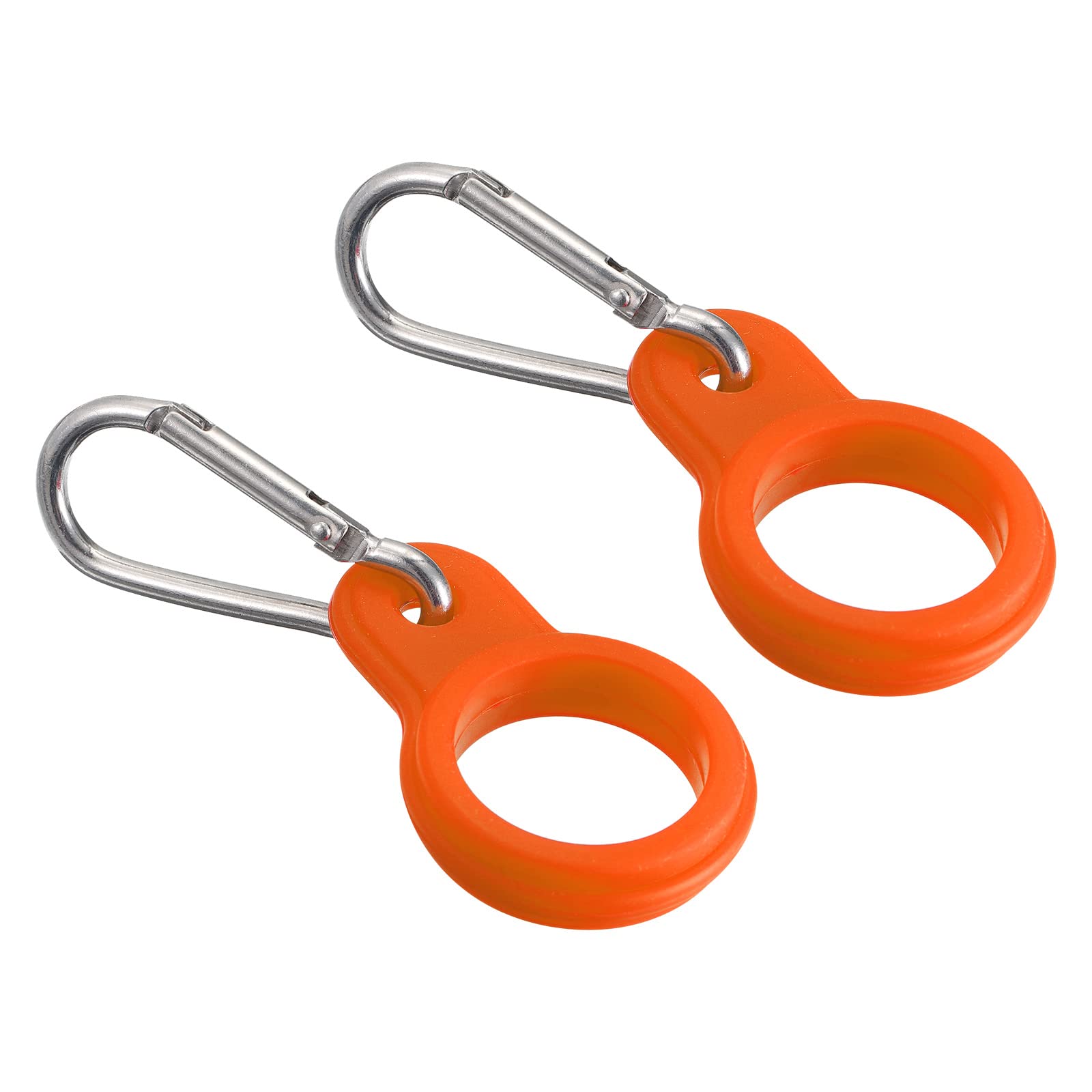PATIKIL Silicone Water Bottle Clip with Buckle, 2 Pack Drink Holder Hook Keychain Clip Ring for Outdoor Activities Daily Use, Orange Silver