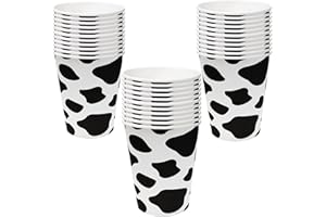 EaciTown 30 Pcs Cow Cups Cowgirl Cups Cow Print Paper Cups Cow Party Favors Cowgirl Baby Shower Decorations Farm Birthday Party Supplies, 9 OZ, Black/White