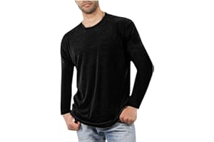 GENERIC Mens Long Sleeve Pajama Shirt Crew Neck Plain T-Shirt Fall Fashion Soft Comfort Pullover Loose Fit Lightweight Blouse